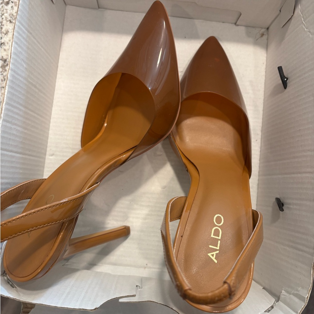 ALDO Cognac Pointed-Toe Slingback Heels